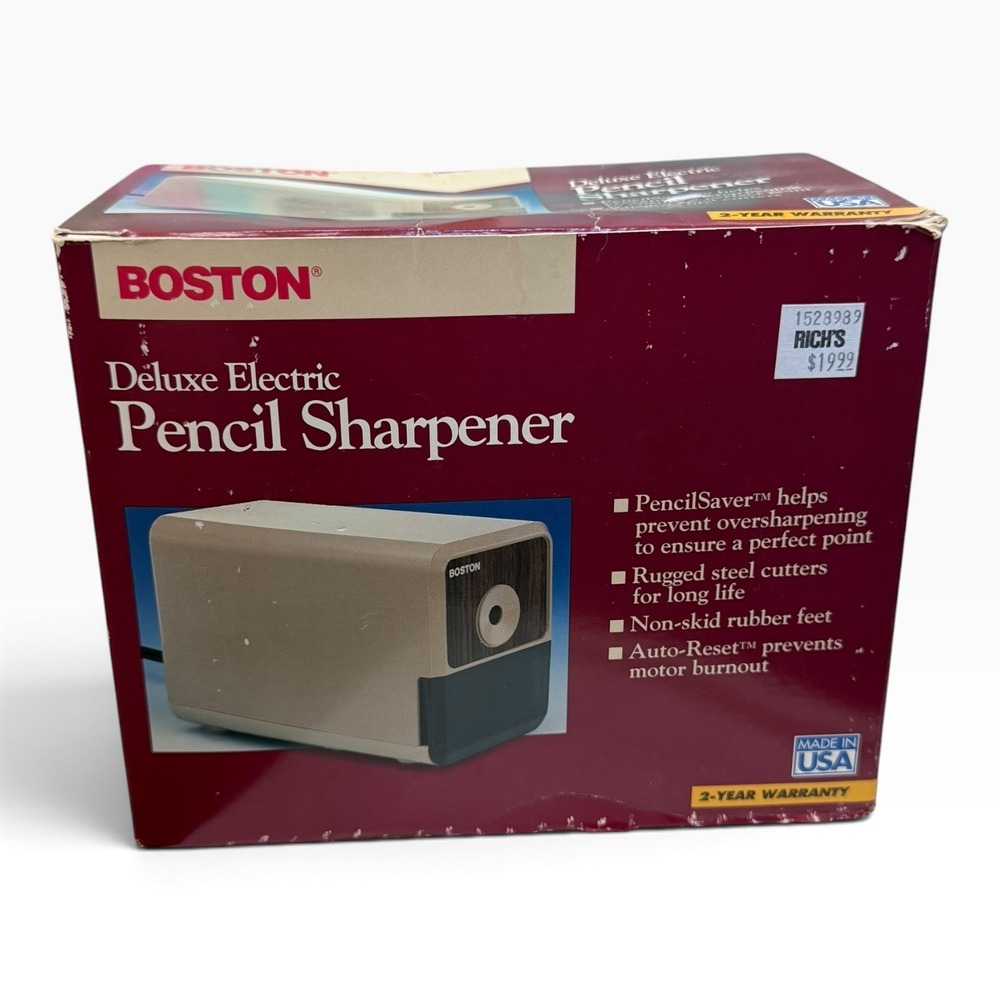 Boston Deluxe Electric Pencil Sharpener Model 1800 PuttyWoodgrain Vintage Tested